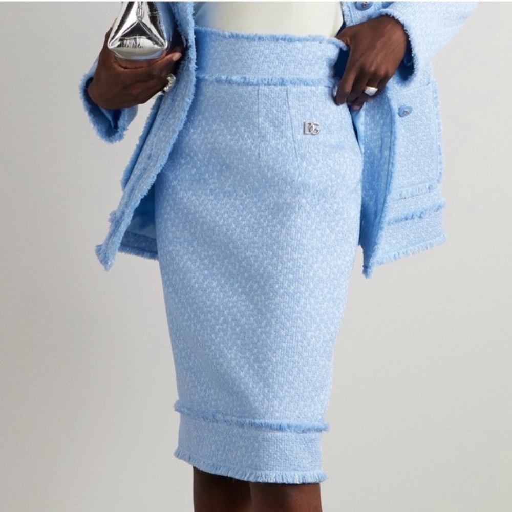 Dolce & Gabbana Frayed Wool-Blend Tweed Midi Skirt- NWT SIZE IT 36